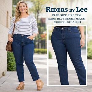 Riders by Lee Women's Plus Size 22W Dark Blue Denim Jeans Stretch Straight